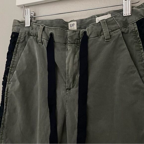 Olive Green Cropped Lace Side Pants - Picture 4 of 4